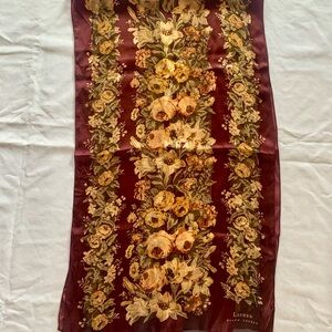 Lauren Ralph Lauren 100% Silk Oblong Floral Scarf Burgundy Wine Gold